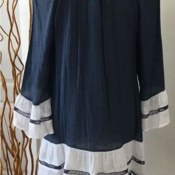 Indigo Soul Tunic Blouse Women’s Size Large Color Navy White 3/4 Sleeve - Picture 3 of 13